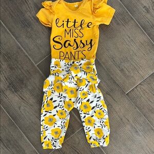 Little Miss Sassy Pants Onesie with Floral Pants. Size 70 (6-12 Months)